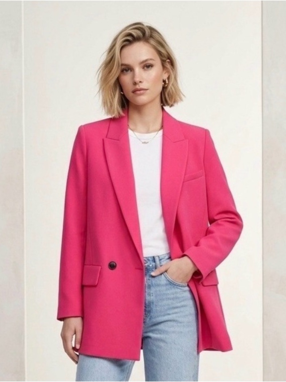 ZARA Women's Pink Double-Breasted Blazer